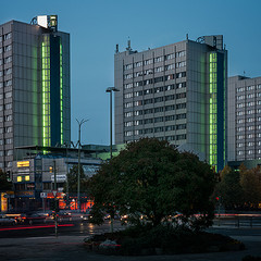 City Hotel Berlin East exterior at night time